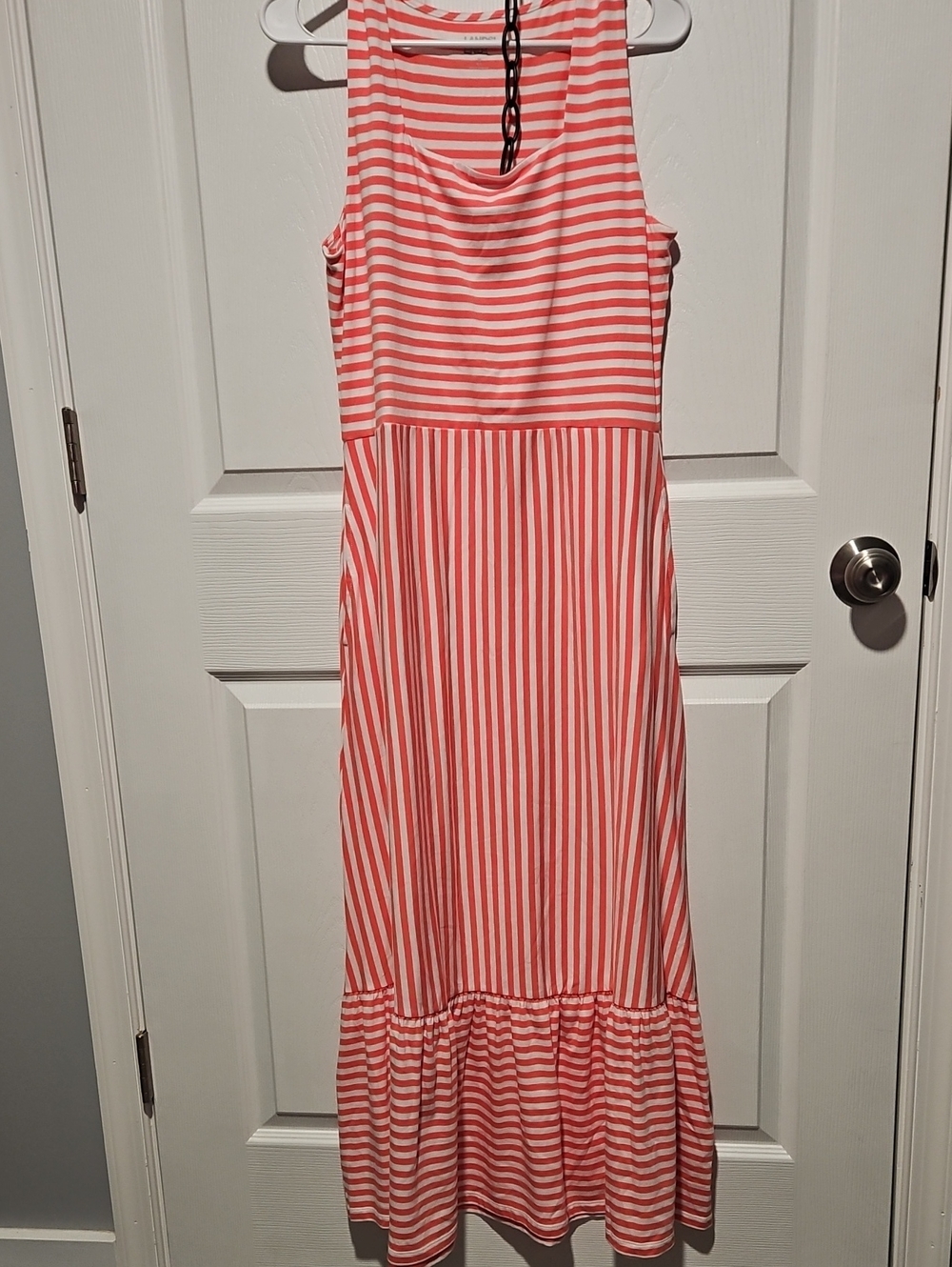Lands' End Coral and White Striped Top